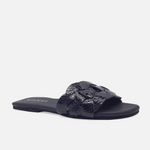 Sandalia plana setubla de cuero para mujer - Negro