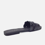 Sandalia plana setubla de cuero para mujer - Negro