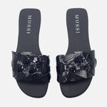 Sandalia plana setubla de cuero para mujer - Negro