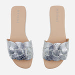 Sandalia plana setubla de cuero para mujer - Plata