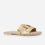 Sandalia plana setubla de cuero para mujer - Oro