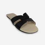 Sandalia plana lyon de cuero para mujer - Negro