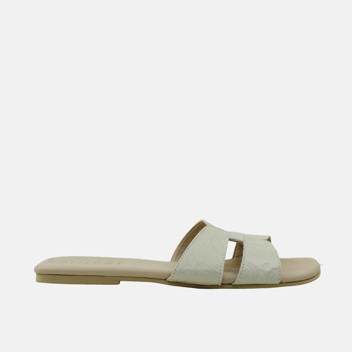 Sandalia plana lyon de cuero para mujer - Beige