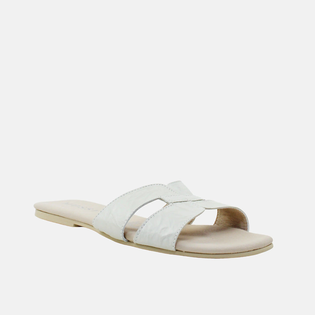 Sandalia plana lyon de cuero para mujer - Beige