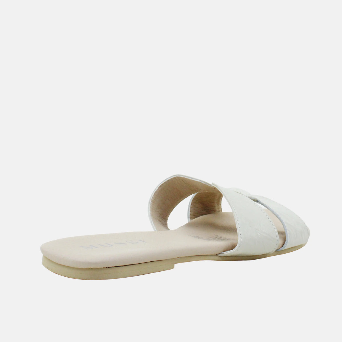 Sandalia plana lyon de cuero para mujer - Beige