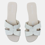 Sandalia plana lyon de cuero para mujer - Beige