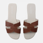 Sandalia plana lyon de cuero para mujer - Miel