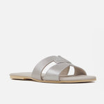 Sandalia plana lyon de cuero para mujer - Oro