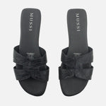 Sandalia plana lyon de cuero para mujer - Negro