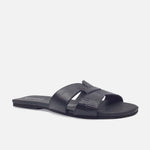 Sandalia plana lyon de cuero para mujer - Negro