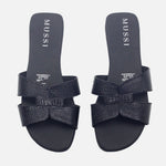 Sandalia plana lyon de cuero para mujer - Negro