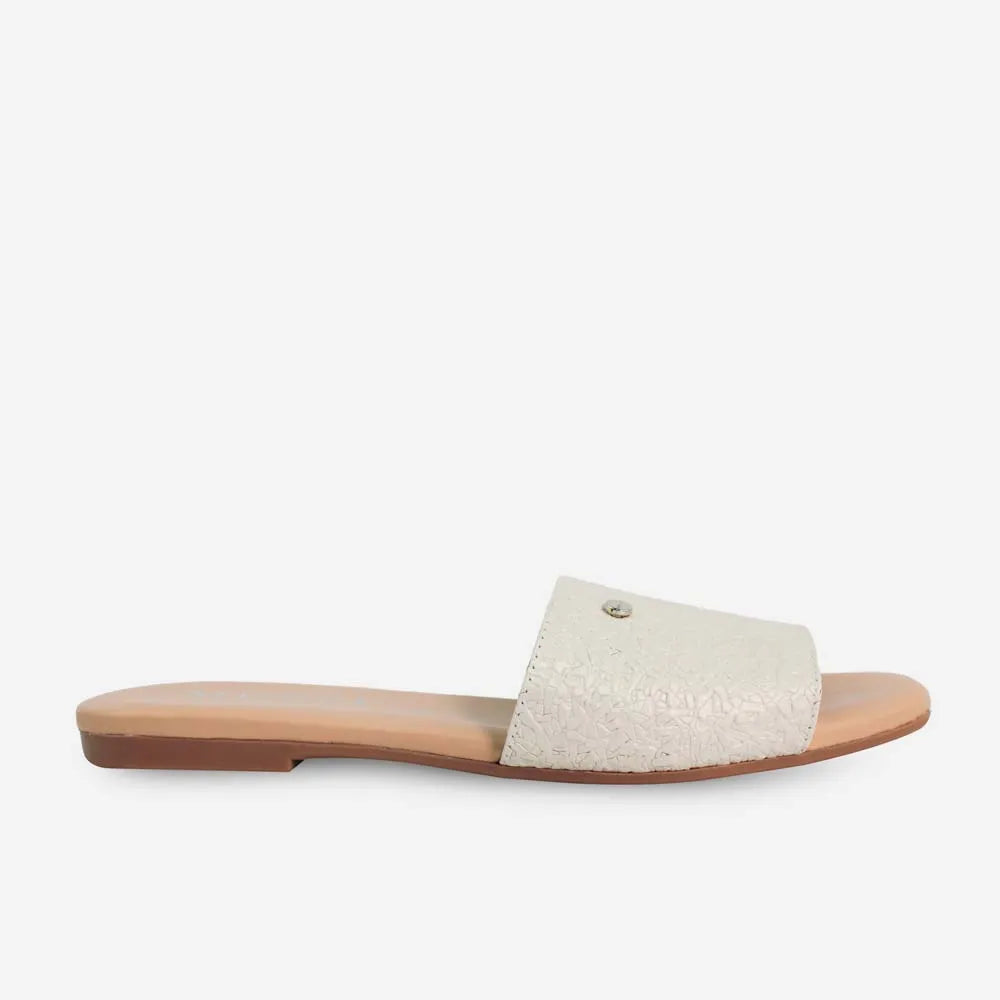 Sandalia plana bangui de cuero para mujer - Hueso
