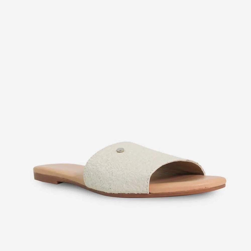 Sandalia plana bangui de cuero para mujer - Hueso