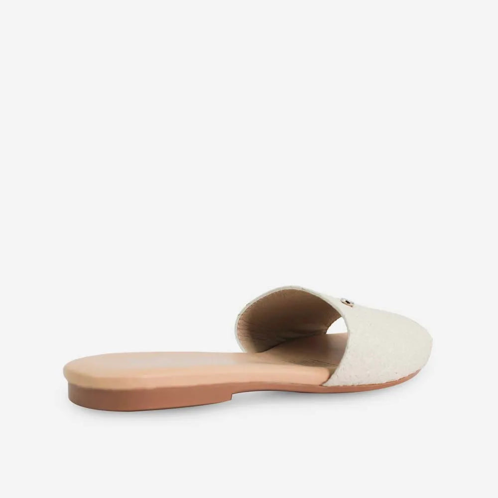 Sandalia plana bangui de cuero para mujer - Hueso