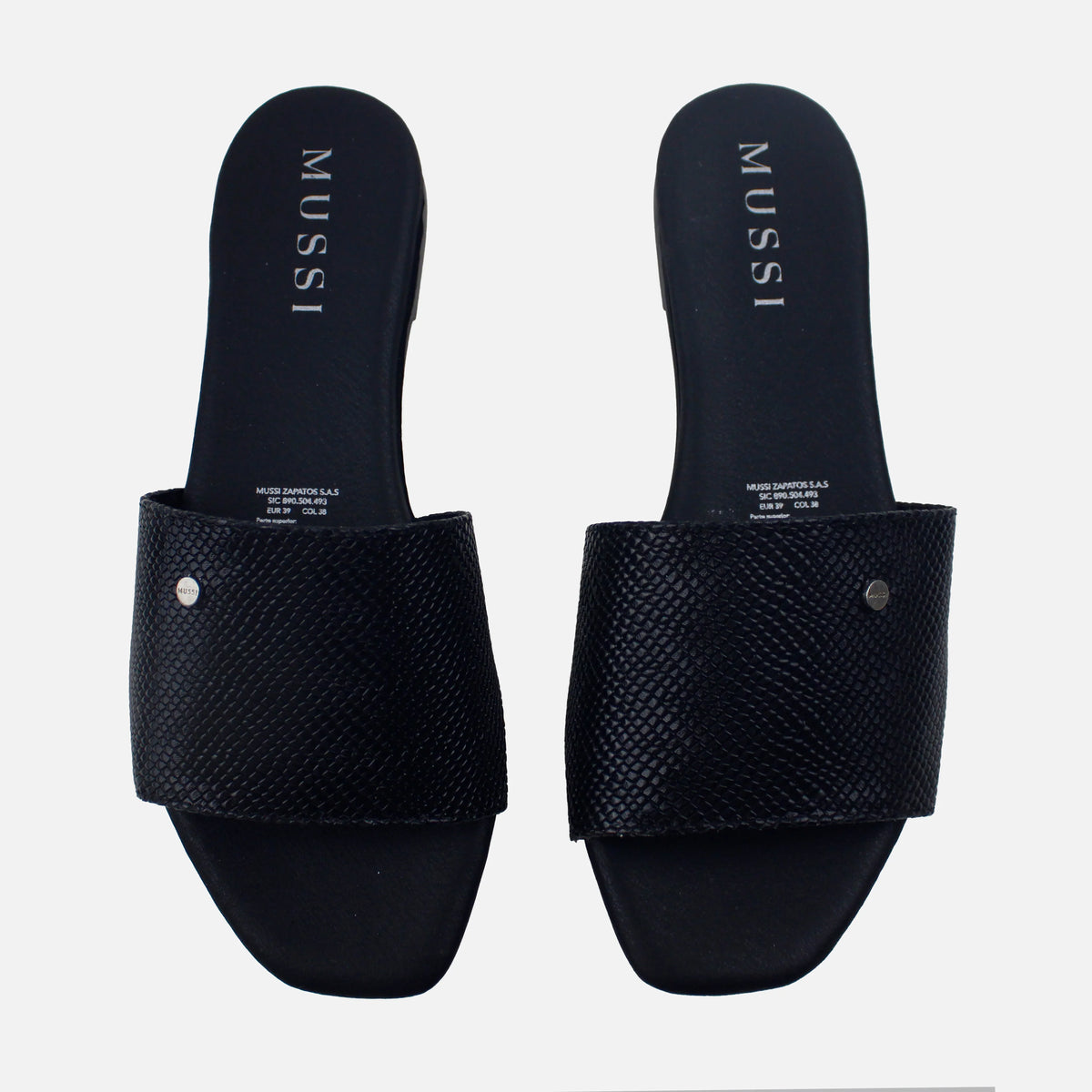 Sandalia plana bangui de cuero para mujer - Negro