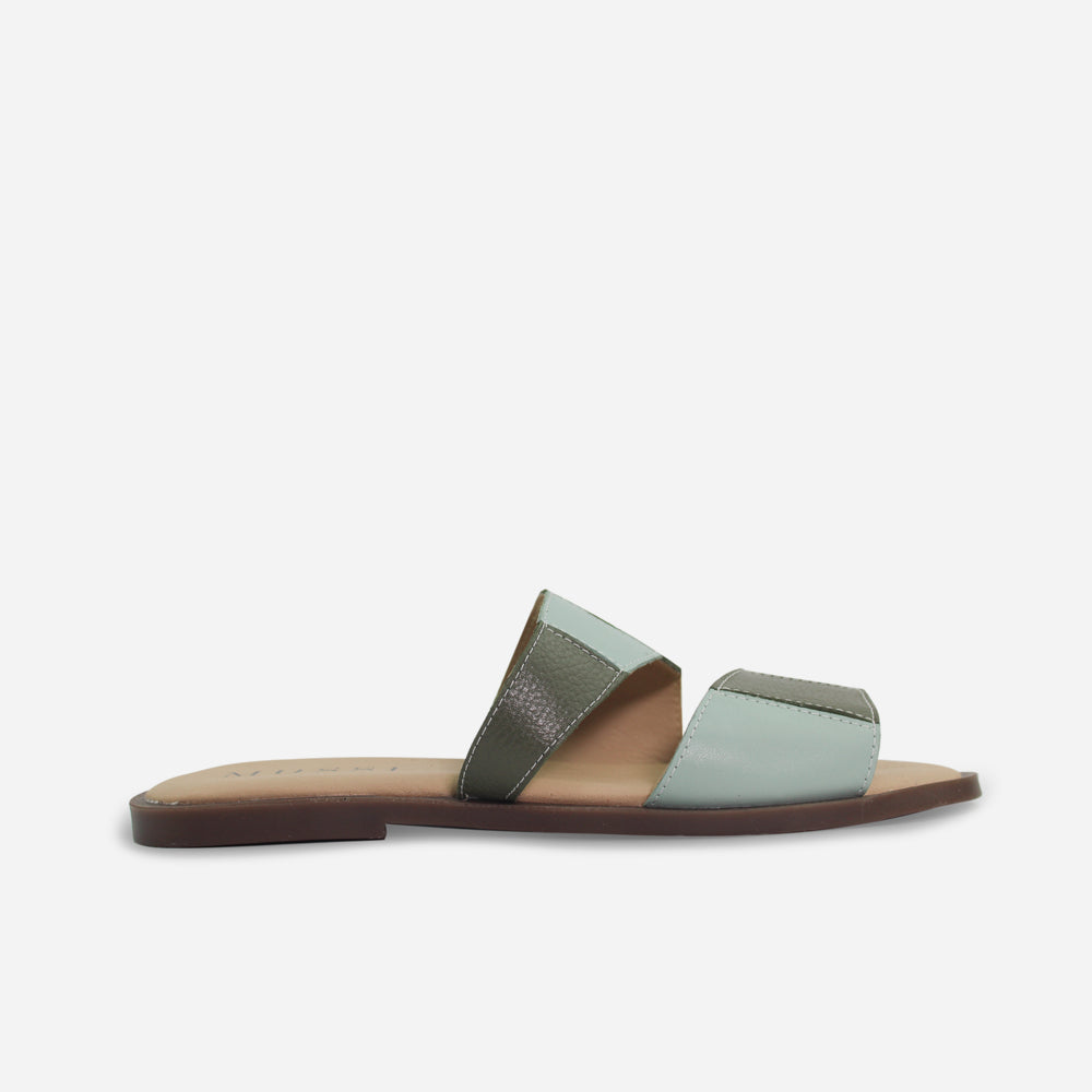 Sandalia plana tranquilidad de cuero para mujer - Menta