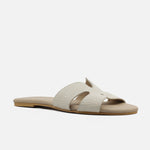 Sandalia plana rem de cuero para mujer - Blanco