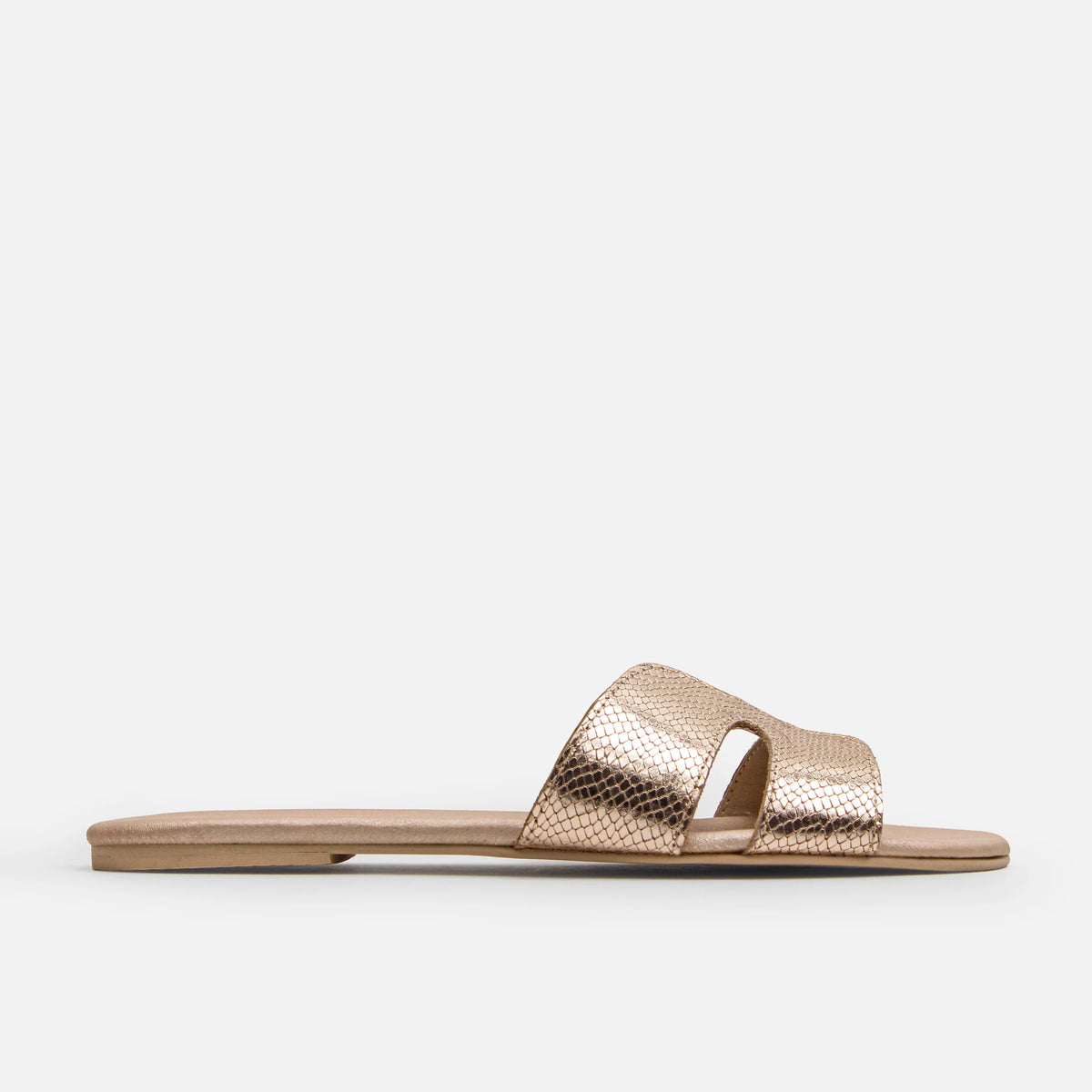 Sandalia plana rem de cuero para mujer - Oro