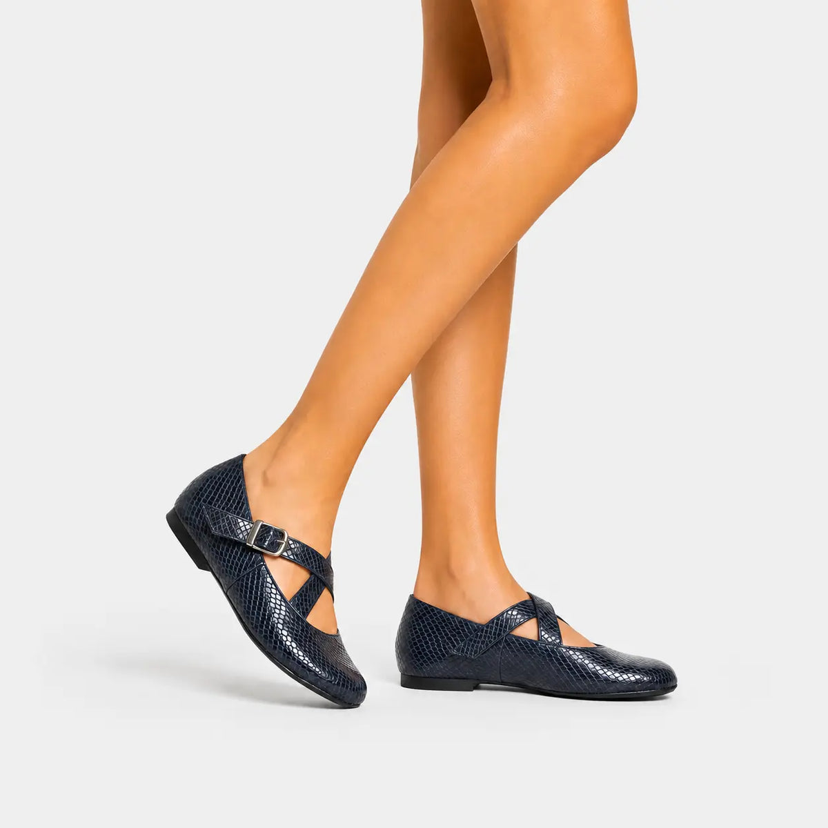 Baleta plana camila de cuero para mujer - Azul