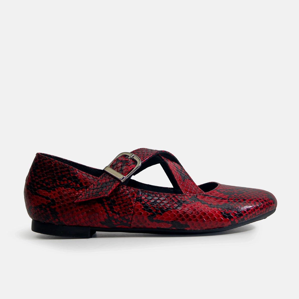 Baleta plana camila de cuero para mujer - Rojo