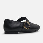 Baleta plana elara de cuero para mujer - Negro