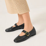 Baleta plana elara de cuero para mujer - Negro