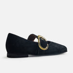 Baleta plana jacinta de cuero para mujer - Negro