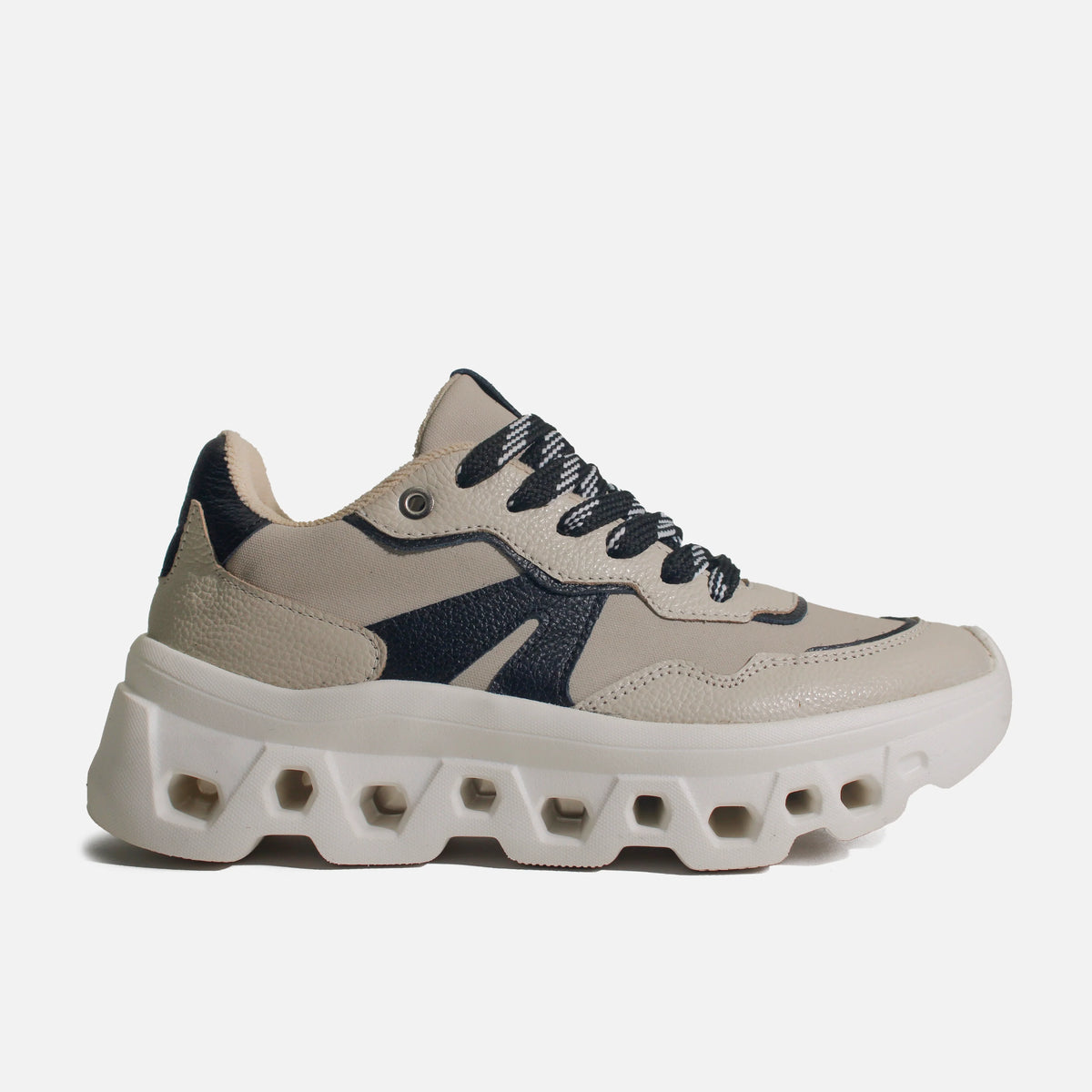 Tenis con plataforma huyana de cuero para mujer - Gris