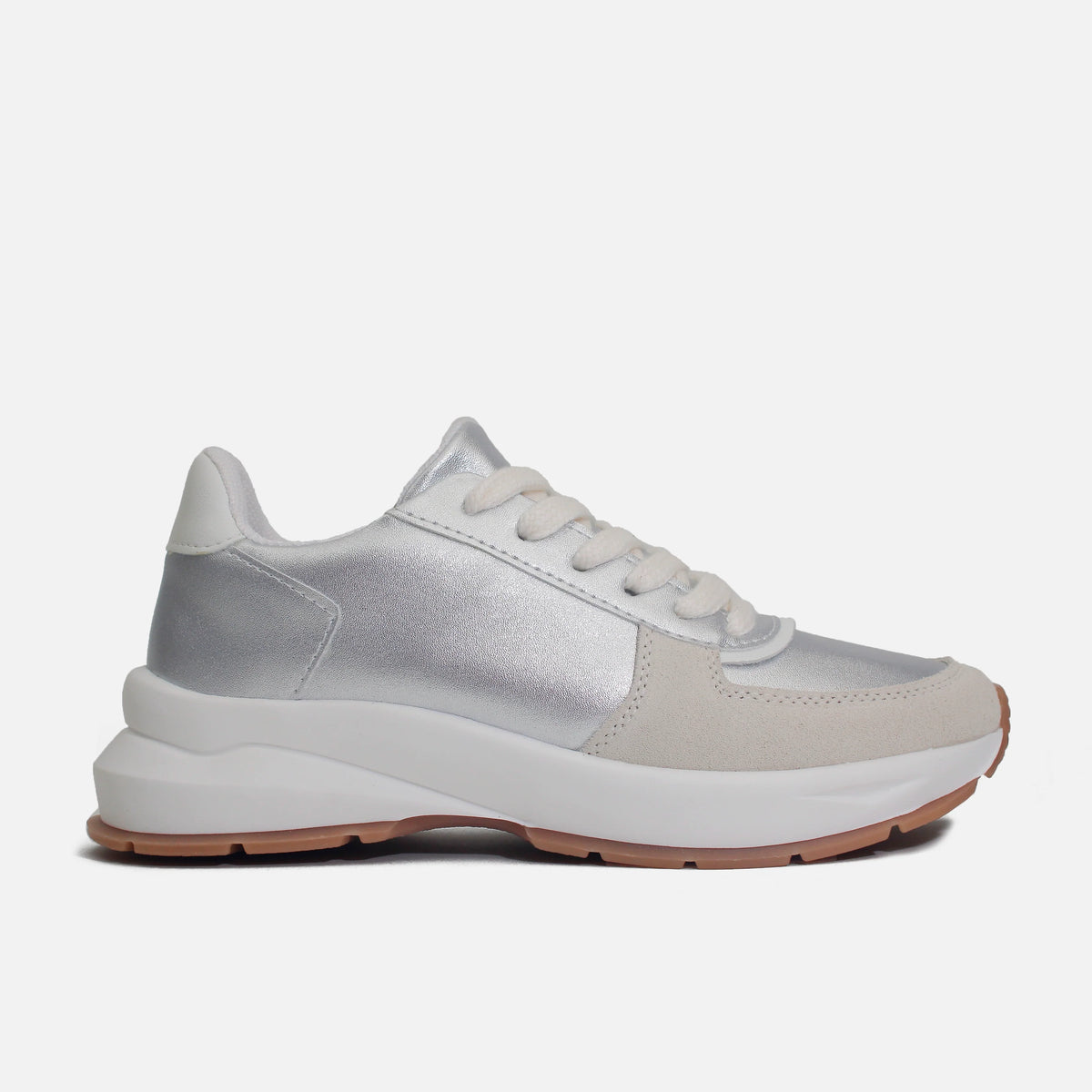 Tenis con plataforma samira de cuero para mujer - Plateado