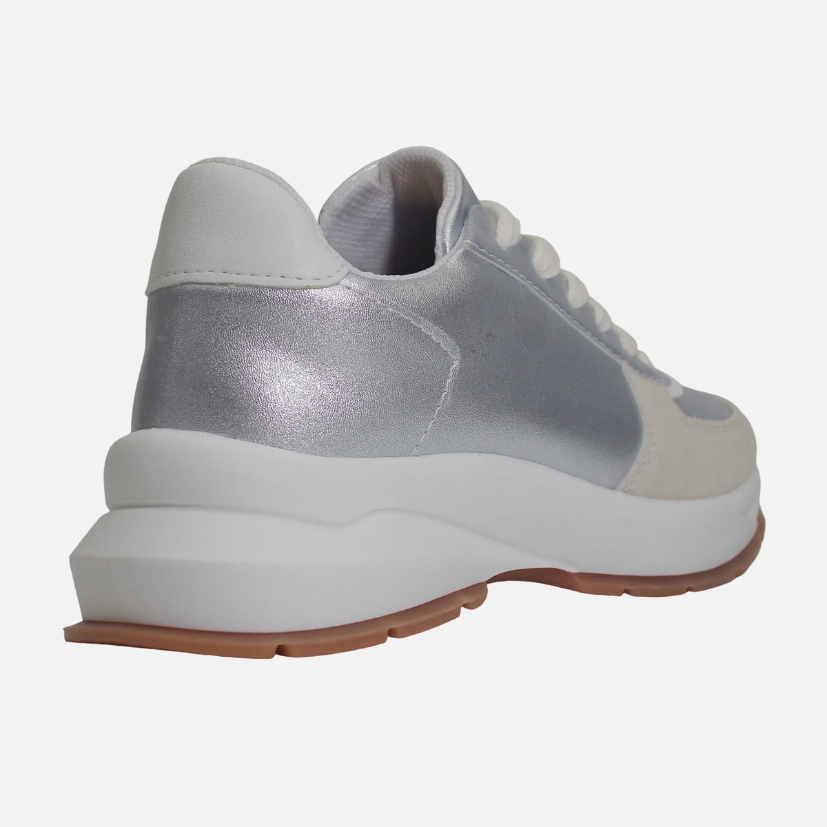 Tenis con plataforma samira de cuero para mujer - Plateado