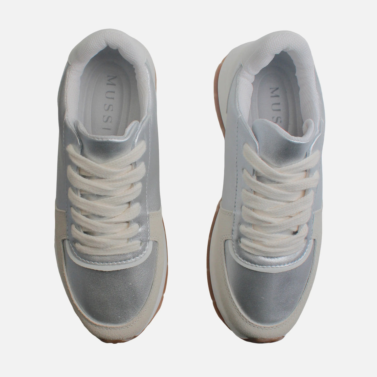Tenis con plataforma samira de cuero para mujer - Plateado