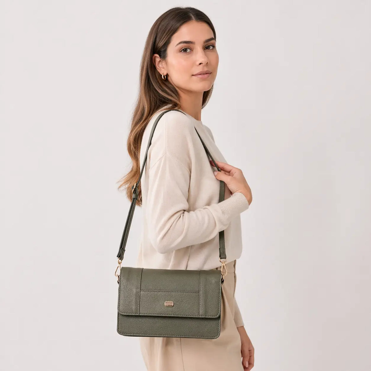 Bolso manos libres mirak de cuero para mujer - Verde