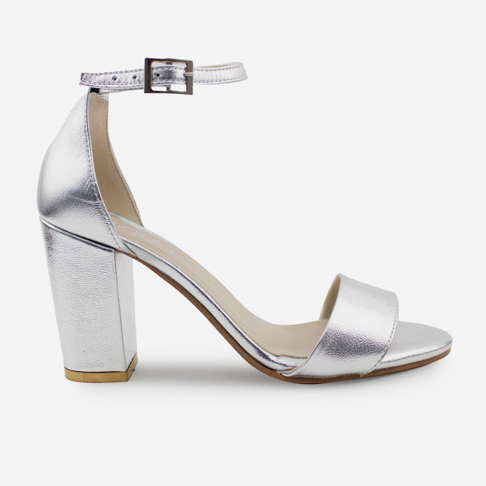 Sandalia tacon kaoru de cuero para mujer - Plata