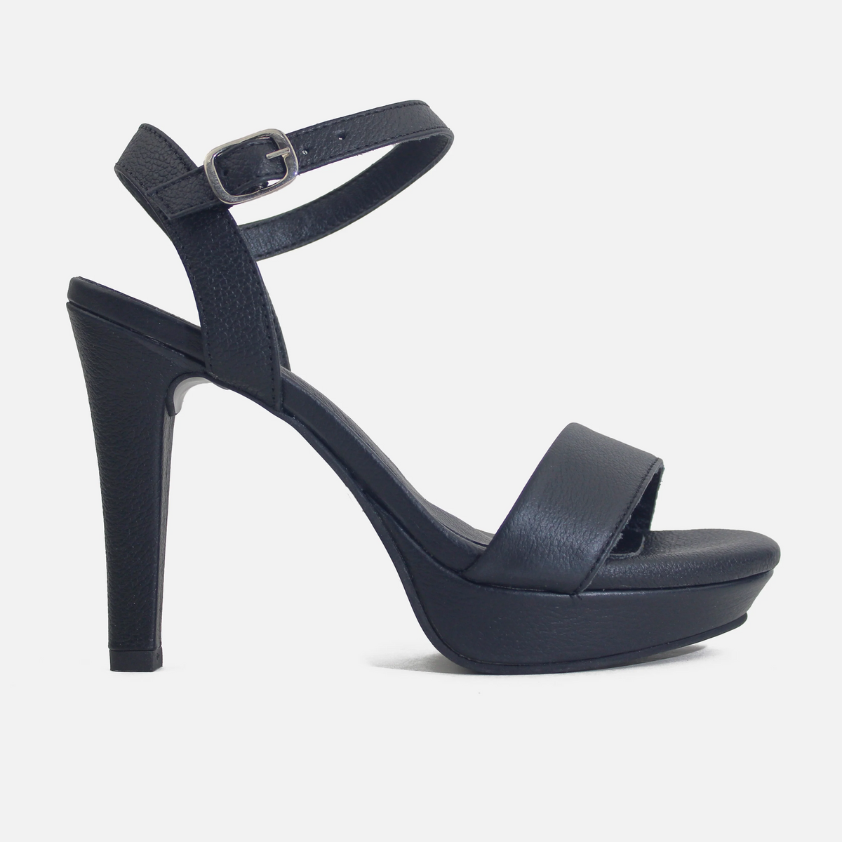 Sandalia tacon plataforma fadove de cuero para mujer - Negro