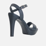 Sandalia tacon plataforma fadove de cuero para mujer - Negro