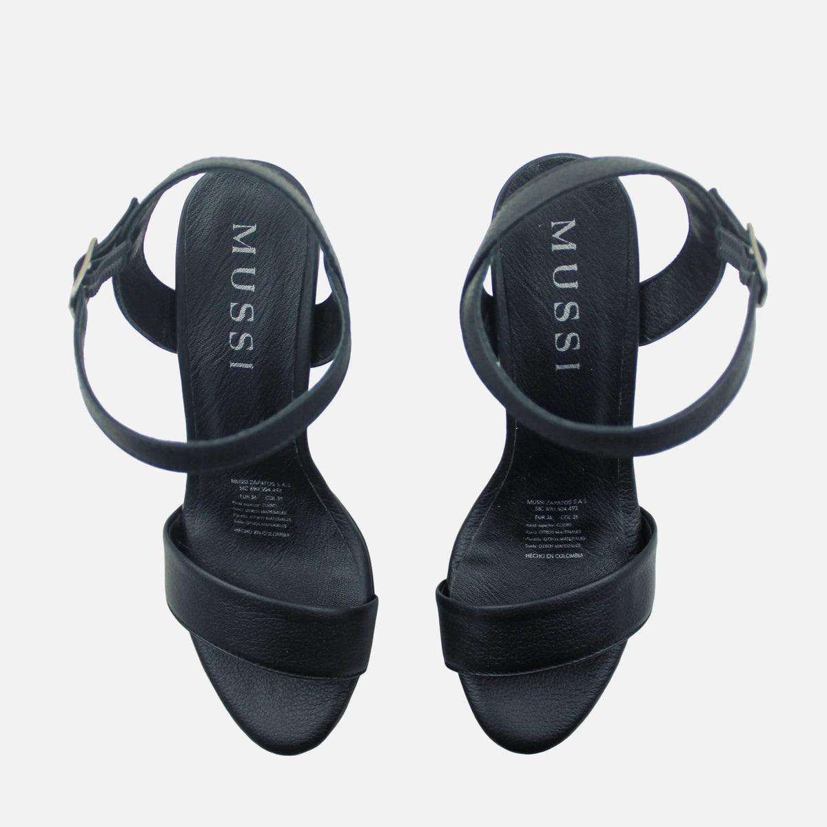 Sandalia tacon plataforma fadove de cuero para mujer - Negro