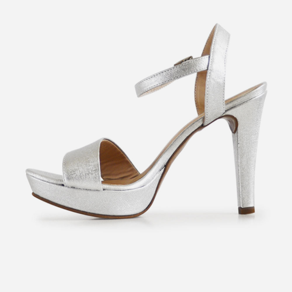 Sandalia tacon plataforma fadove de cuero para mujer - Plata