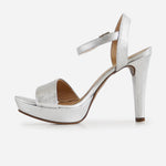 Sandalia tacon plataforma fadove de cuero para mujer - Plata