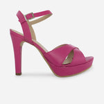 Sandalia tacon plataforma shaqen de cuero para mujer - Fucsia