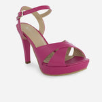 Sandalia tacon plataforma shaqen de cuero para mujer - Fucsia