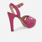 Sandalia tacon plataforma shaqen de cuero para mujer - Fucsia