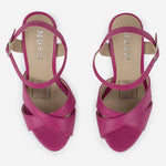 Sandalia tacon plataforma shaqen de cuero para mujer - Fucsia