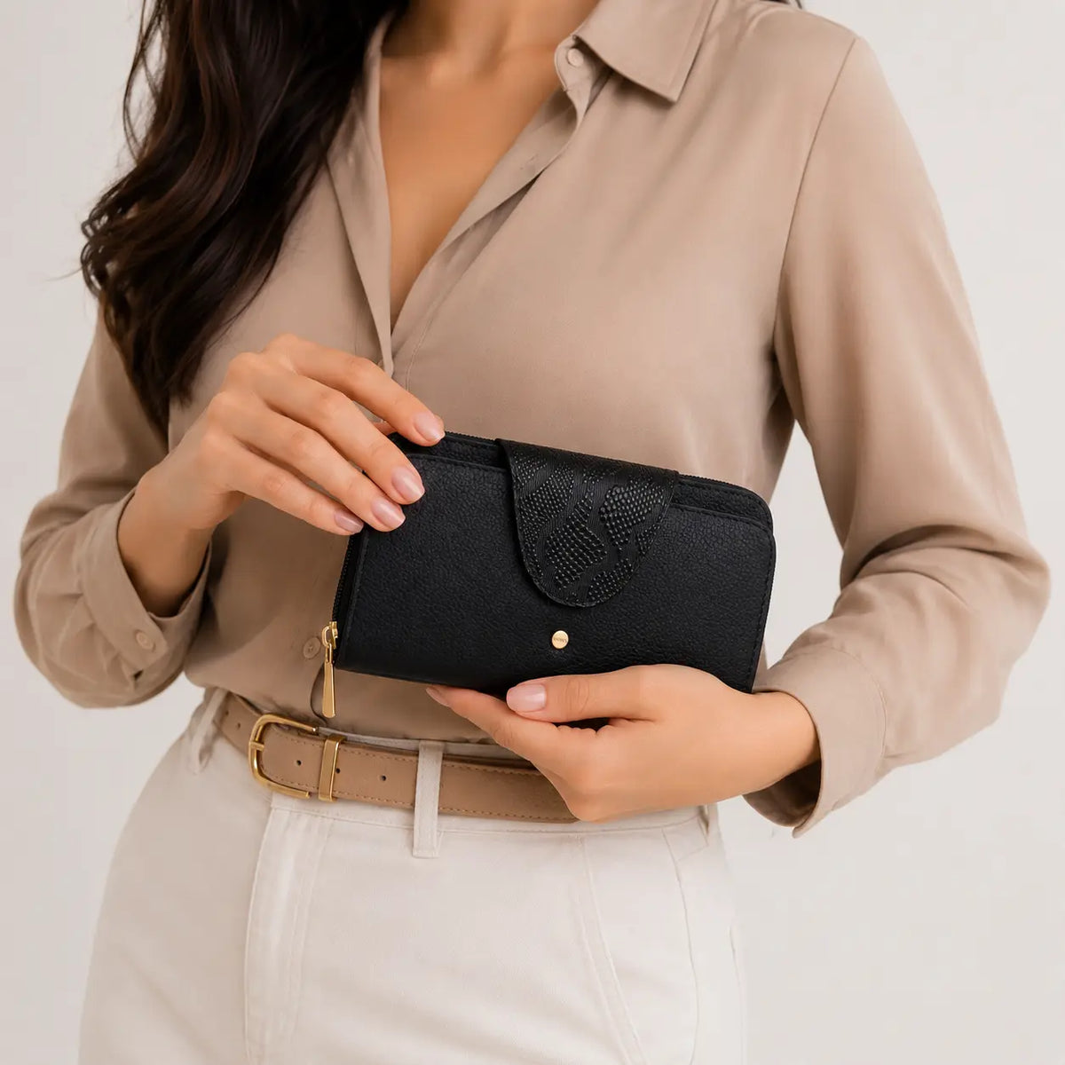 Billetera matilde de cuero para mujer - Negro