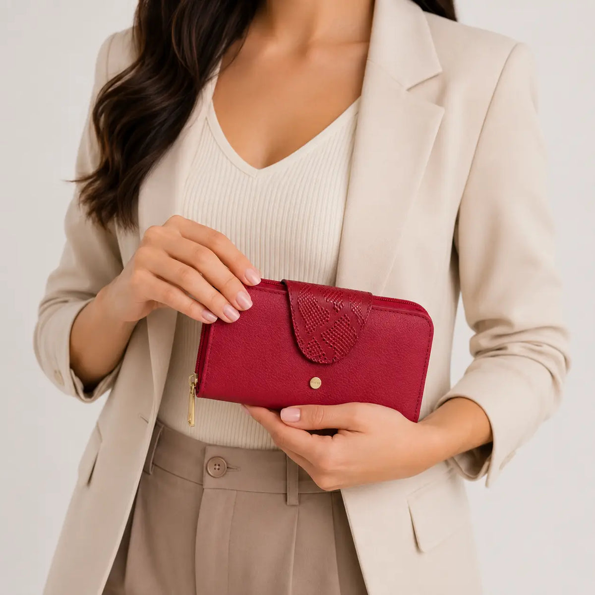 Billetera matilde de cuero para mujer - Rojo