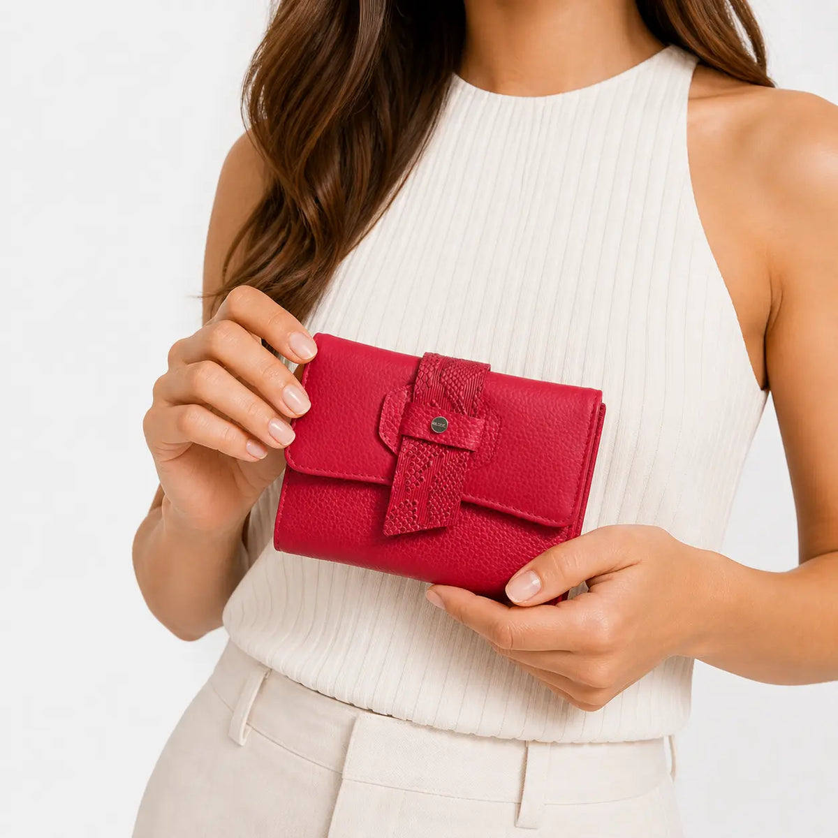 Billetera jara de cuero para mujer - Rojo