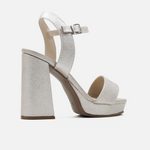 Sandalia tacon plataforma leira de cuero para mujer - Oro