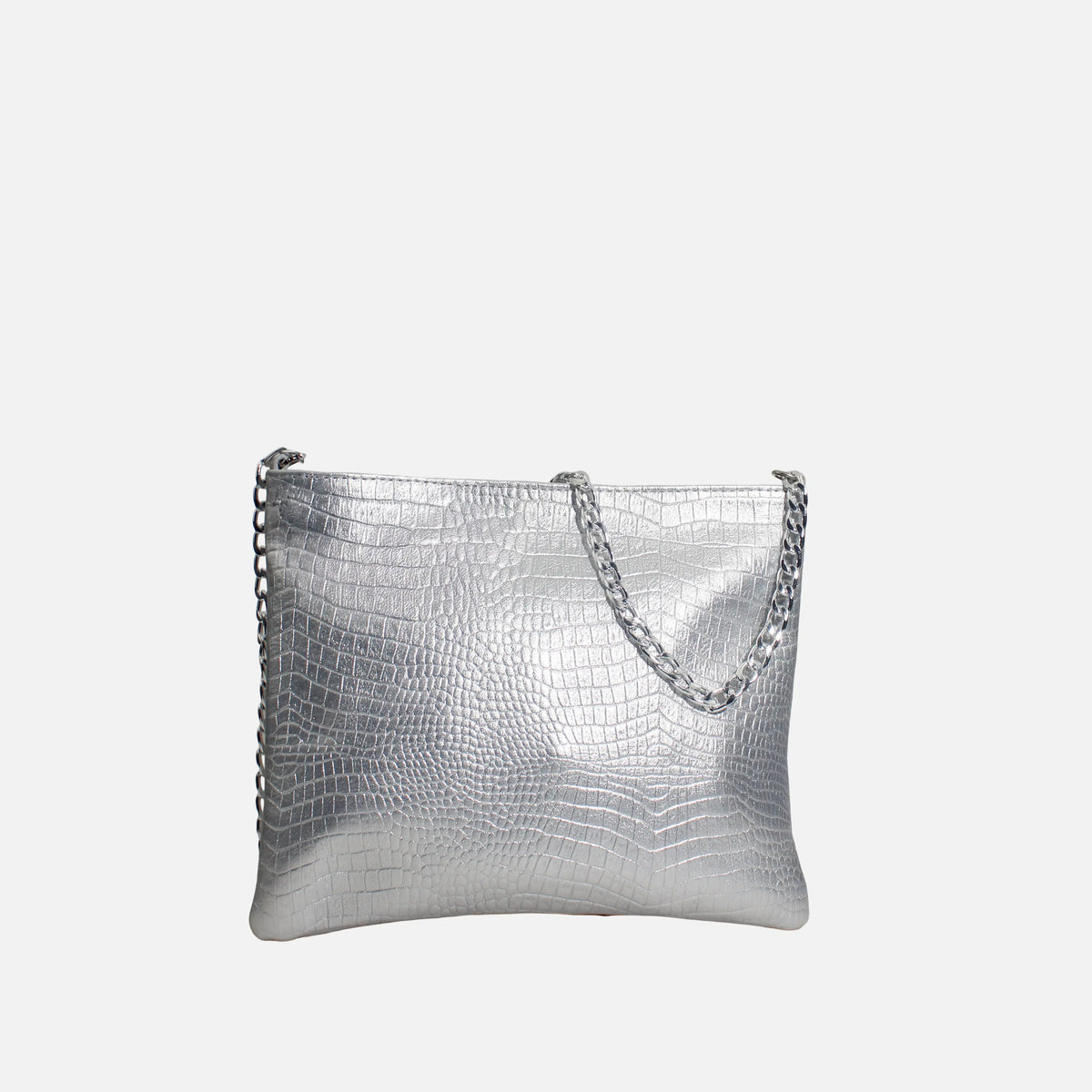 Bolso manos libres deniz de cuero para mujer - Plateado