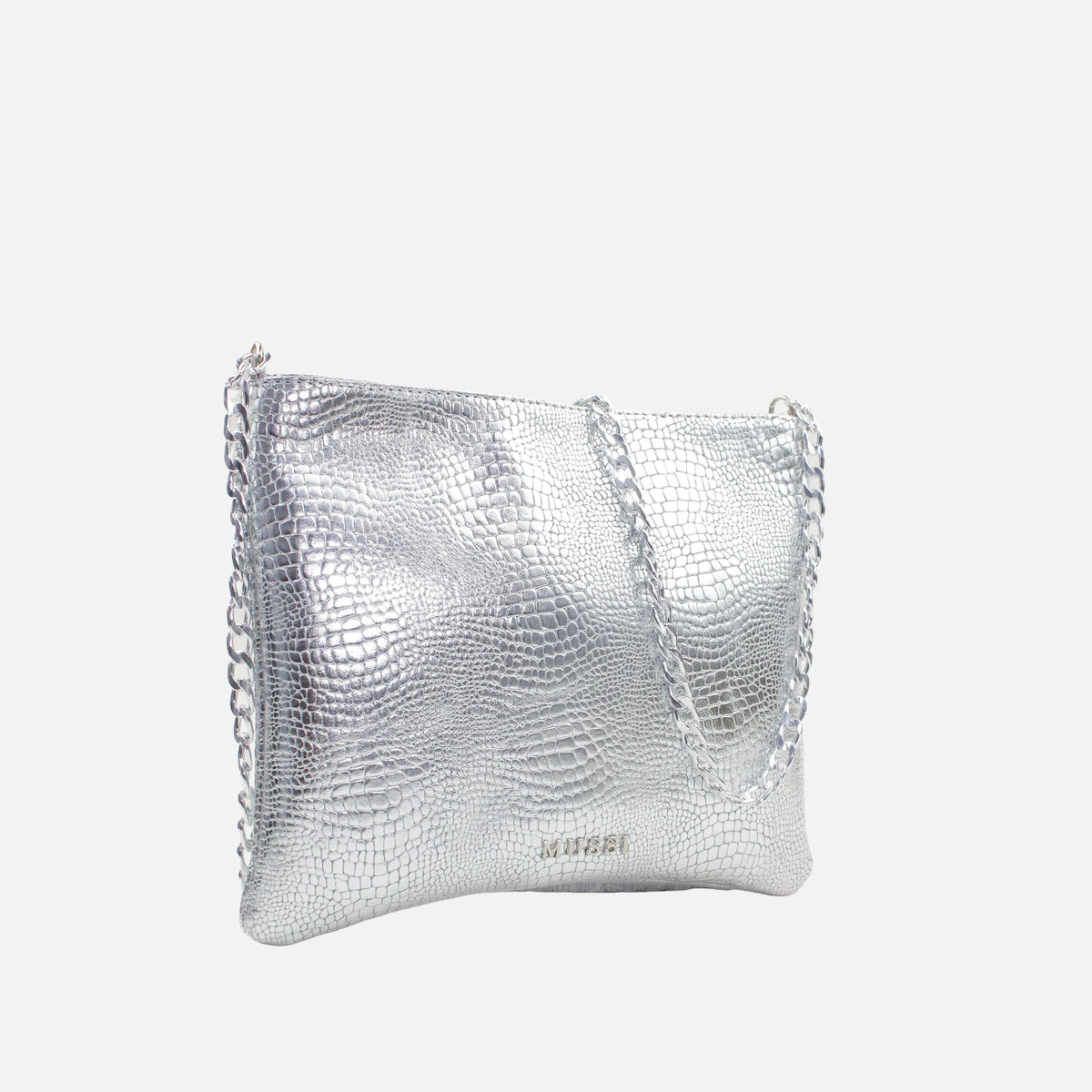Bolso manos libres deniz de cuero para mujer - Plateado