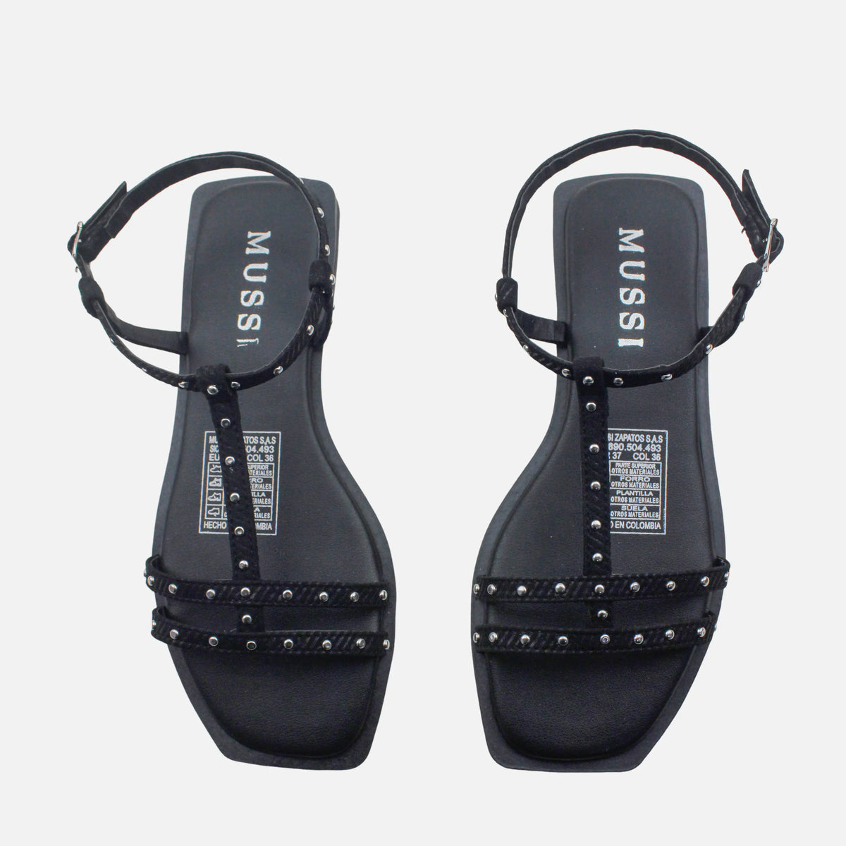 Sandalia plana lita de sintético para mujer - Negro