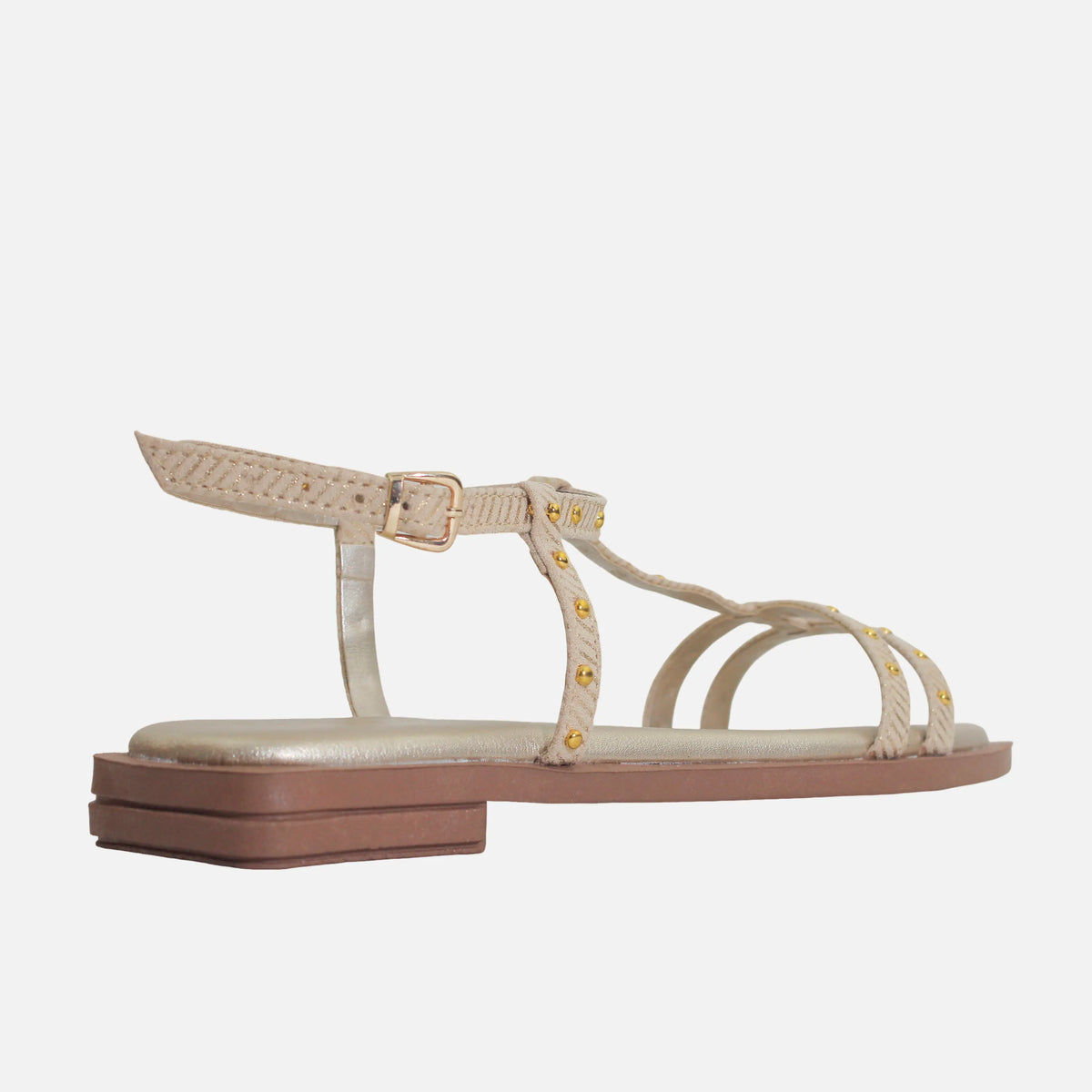 Sandalia plana lita de sintético para mujer - Oro